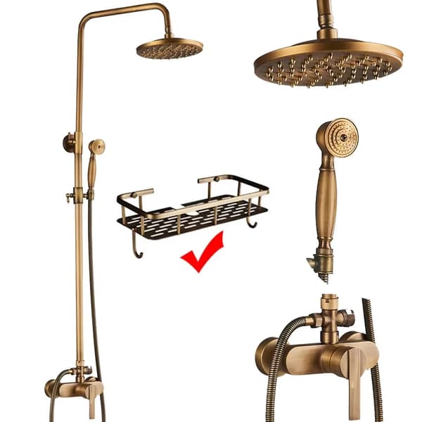Bruserarmatur Sæt, Vintage Messing Finish, Højdejusterbar,Antik Med Hylde