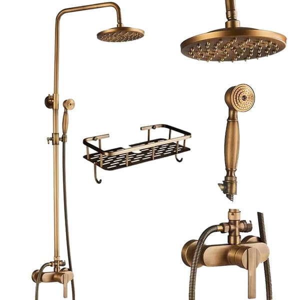 Bruserarmatur Sæt, Vintage Messing Finish, Højdejusterbar,Antik Med Hylde