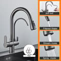 Miniatyrbillede 2 af 2: Matte Black Pure Water Køkkenarmatur, Dobbelt Håndtag, Udtræksfunktion,Sølv grå A
