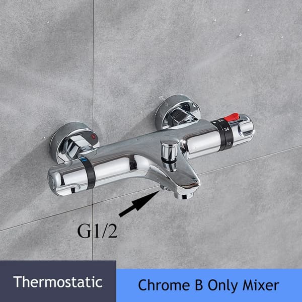 Termostatisk Brusehane Sæt, Dobbelt Håndtag Kontrol, Nutidigt Design,Chrome Mixer B