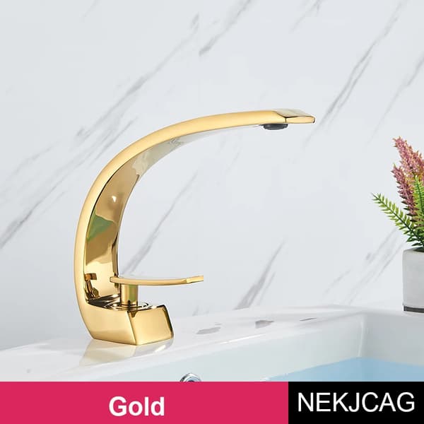 Badeværelsesarmatur, Messingkonstruktion, Enkelt håndtag design,guld