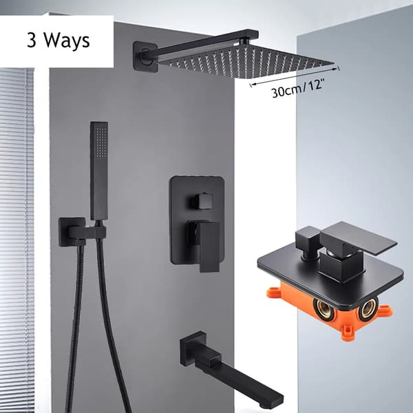 Bruserarmatur Sæt, 2-Vejs og 3-Vejs Muligheder, Mat Sort Finish,3Way 12Inch C