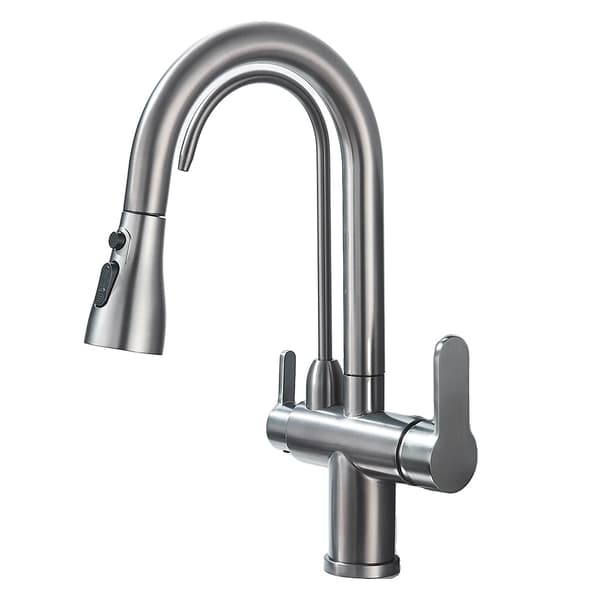 Filtered køkkenarmatur, børstet guld finish, dobbelt håndtag design,Pistol Grå