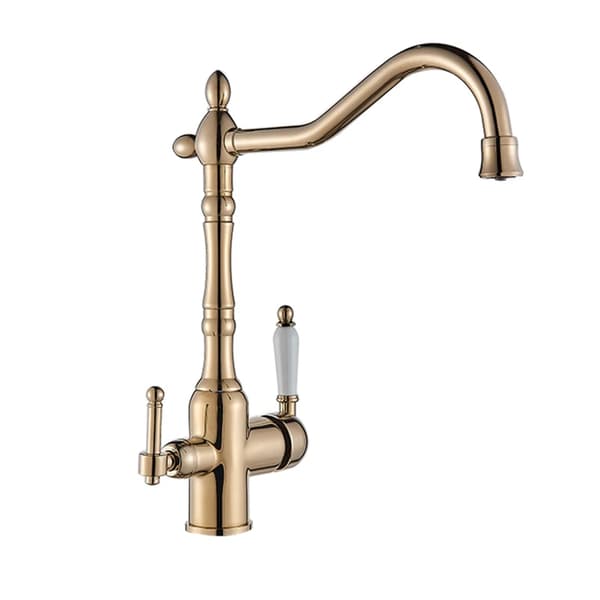 Køkkenvask, Dobbelt Håndtag Design, Poleret Messing Finish,Gylden T3