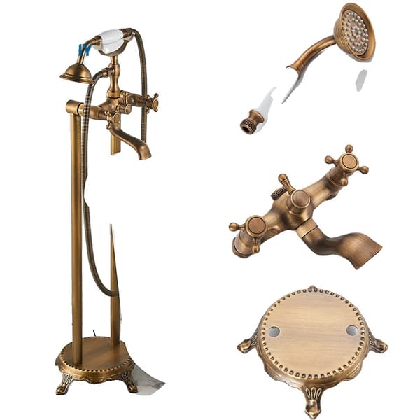 Antik Messing Badekar Bruserarmatur, Dobbelt Håndtag, Gulvmonteret,Antik  B tcs
