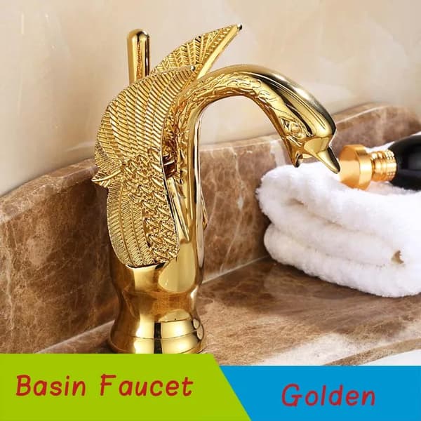 Badeværelsesvaskarmatur, Elegant Svane Design, Holdbar Messingkonstruktion,Gylden A