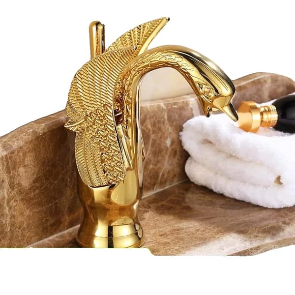 Badeværelsesvaskarmatur, Elegant Svane Design, Holdbar Messingkonstruktion,Gylden A