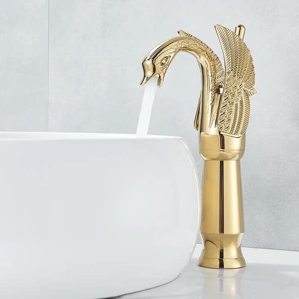 Badeværelsesvaskarmatur, Elegant Svane Design, Holdbar Messingkonstruktion,Gylden B