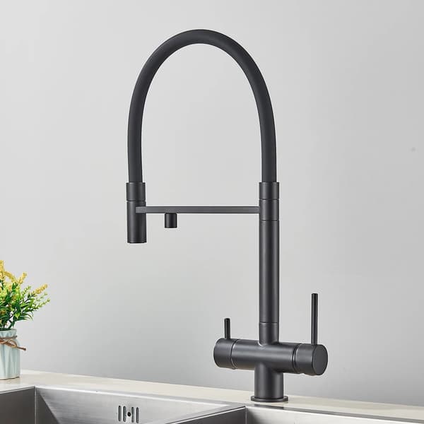 Fleksibel træk ned køkkenarmatur, dobbelt vandfunktionalitet, elegant messing finish,Matte Sort