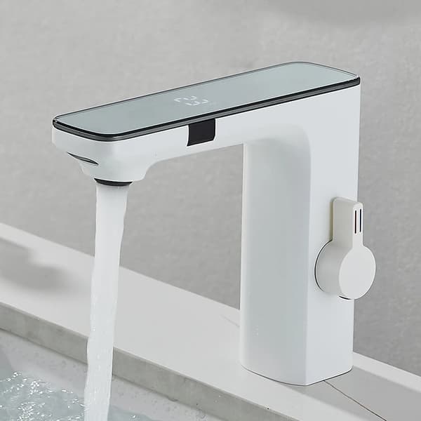 Smart vaskarmatur, LCD temperaturdisplay, berøringsfri betjening,Hvid-Sensor