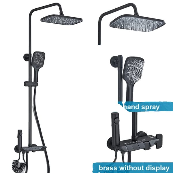 Duschkran med digital display, enkel handtagskontroll, mässingsfinish,Svart Ingen Display