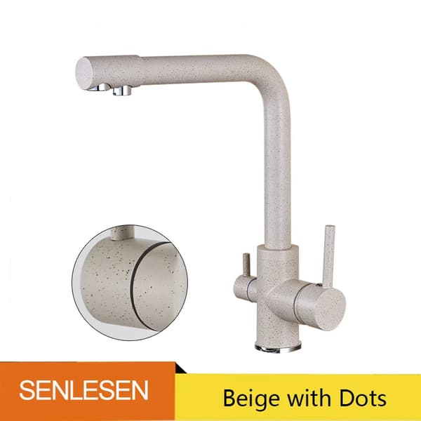 Suodatettu keittiöhana, kaksinkertainen kahva, 360 asteen pyöriminen,Beige pisteillä C