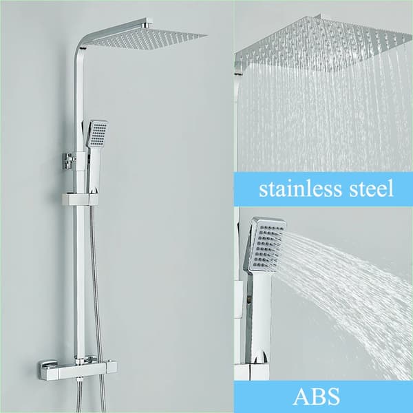 Termostatisk Bruserarmatur Sæt, Dobbelt Håndtag Kontrol, Moderne Design,Krom 10inch