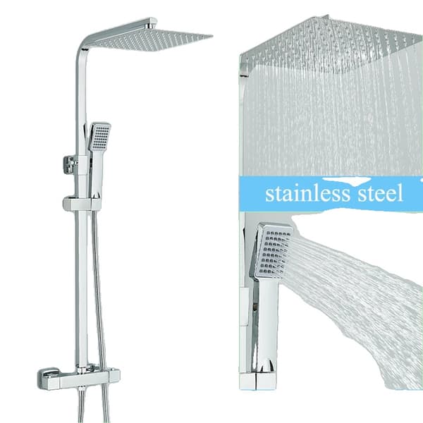 Termostatisk Bruserarmatur Sæt, Dobbelt Håndtag Kontrol, Moderne Design,Krom 10inch