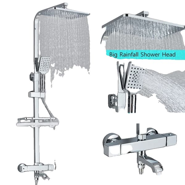 Sort termostatisk bruserarmatur, dobbelt håndtag, mat sort finish,Krom 3W