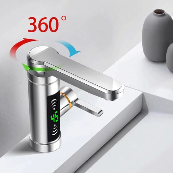 Elektrisk Varmvattenkran, 3300W Värmeeffekt, Realtids Temperaturvisning,Silver