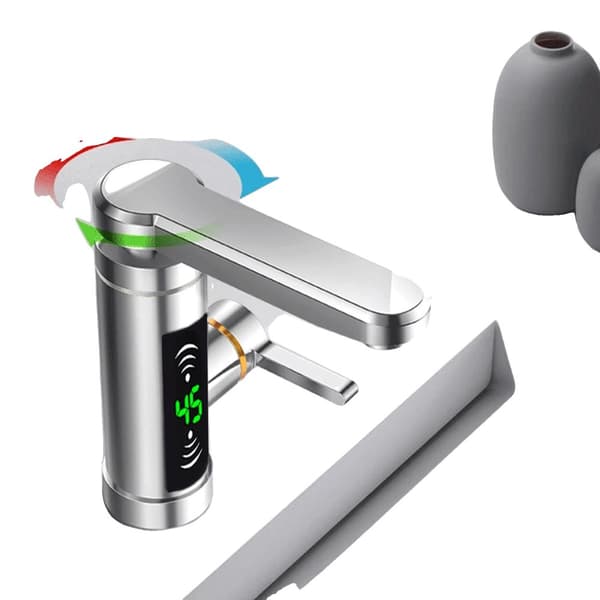 Elektrisk Varmvattenkran, 3300W Värmeeffekt, Realtids Temperaturvisning,Silver