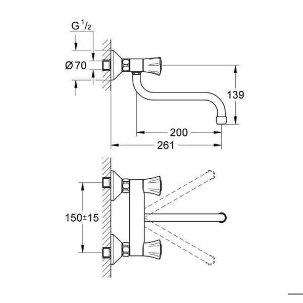 Väggmonterad diskblandare - GROHE - Costa L - Kromad - Svängbar pip - Termisk isolering