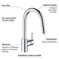 Miniatyrbild 5 av 6: GROHE Feel diskbänkskran, utdragbar spray, 360° rotation, U-pip, 2-jet-avledare, köksblandare 31486001