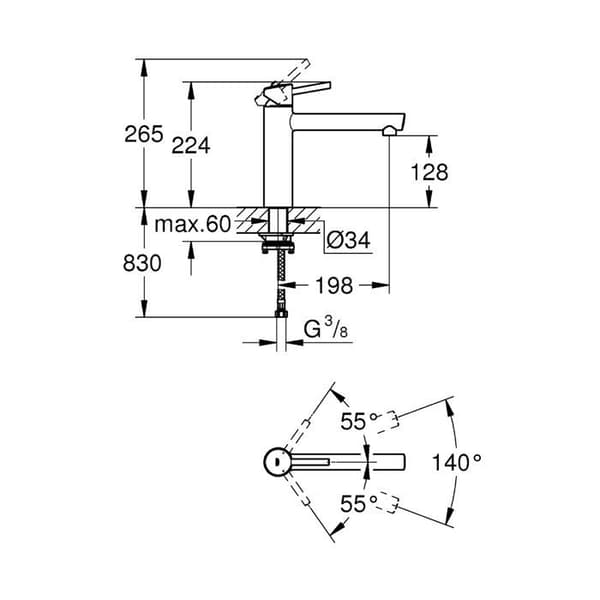 GROHE Concetto diskbänksblandare 31210001 - Medium vridbar pip - Infällbar - Krom