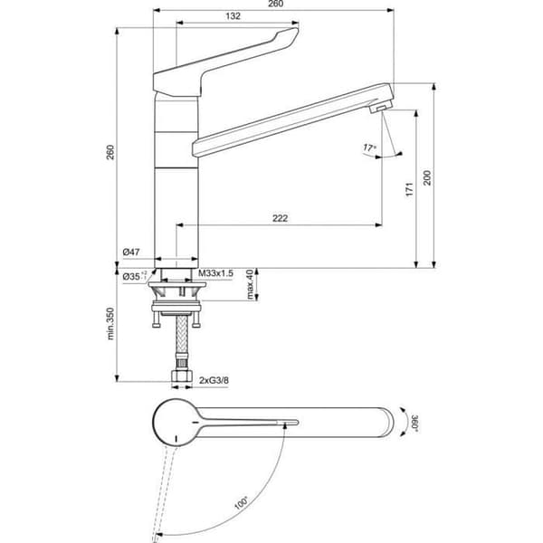 Ideal Standard ceraflex Engrepps diskbänksblandare med lång spak - BC137AA