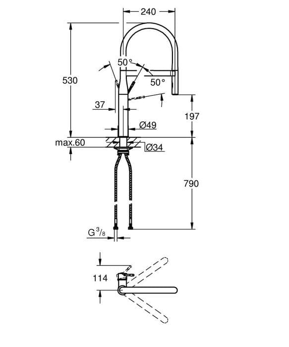 Mixertapp - GROHE - Essence - SuperSteel - Svängbar pip - 360° rotation