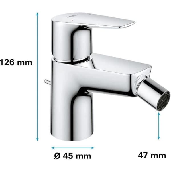 GROHE Start Edge engrepps bidéblandare - Waste Pull - Ekonomisk vattenluftare - Krom