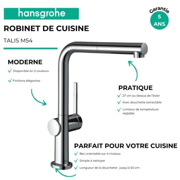 HANSGROHE Talis M54 köksblandare med utdragbar 1-stråle kromspray