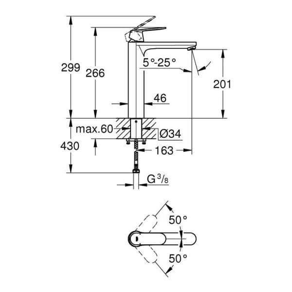 Grohe - Eurosmart Cosmopolitan, engrepps tvättställsblandare storlek XL, krom (23921000)