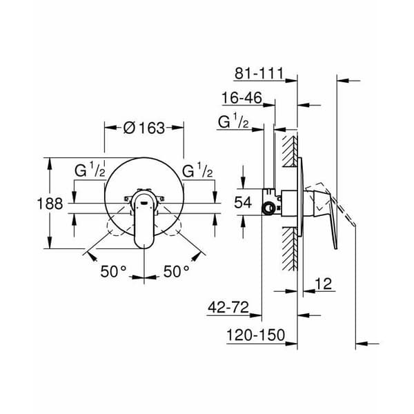 Blandare - GROHE - Eurosmart Cosmo - Enkelspak - Dold kropp - Krom