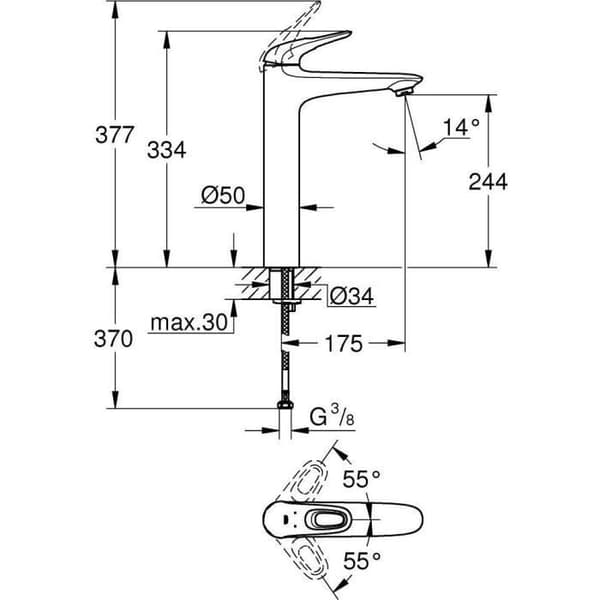 GROHE Eurostyle engrepps tvättställsblandare 23570003 - Fast pip - Temperaturbegränsare - Krom - Storlek XL