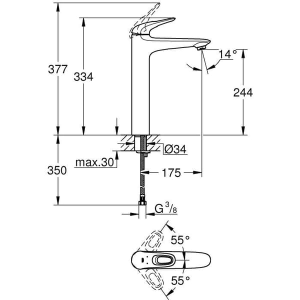 GROHE Eurostyle engrepps tvättställsblandare 23570003 - Fast pip - Temperaturbegränsare - Krom - Storlek XL