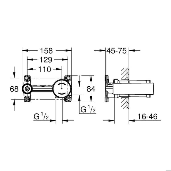 Inbyggd kropp för enhandsgrepp - Grohe - Messing - 2 hål