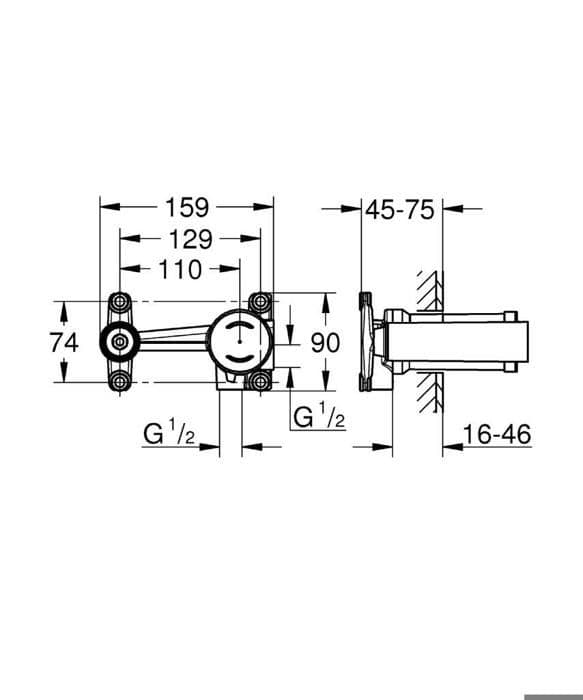 Inbyggd kropp för enhandsgrepp - Grohe - Messing - 2 hål