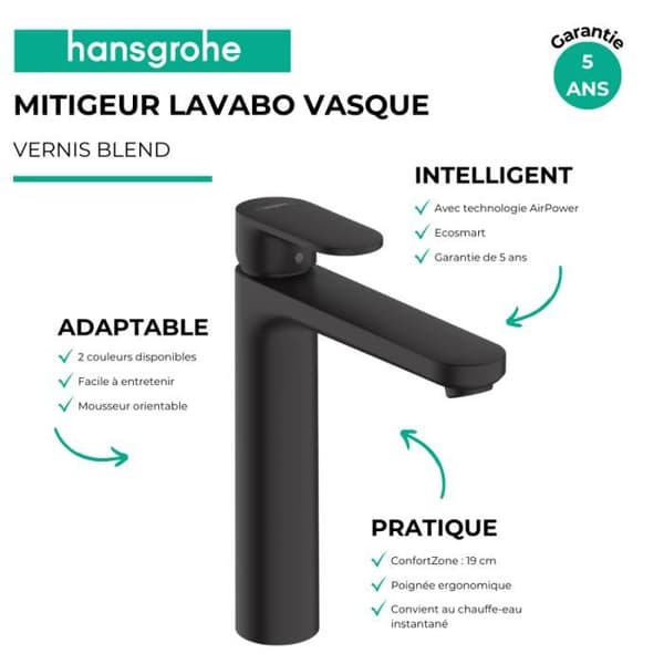 Blandningskran HANSGROHE Vernis Blend 190 utan avstängning eller bottenventil svart matt