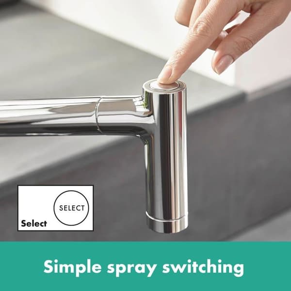 Metris Hansgrohe engreppsblandare för diskbänk med utdragbar spray. Utrusta dig själv med kranarna som du måste ha.