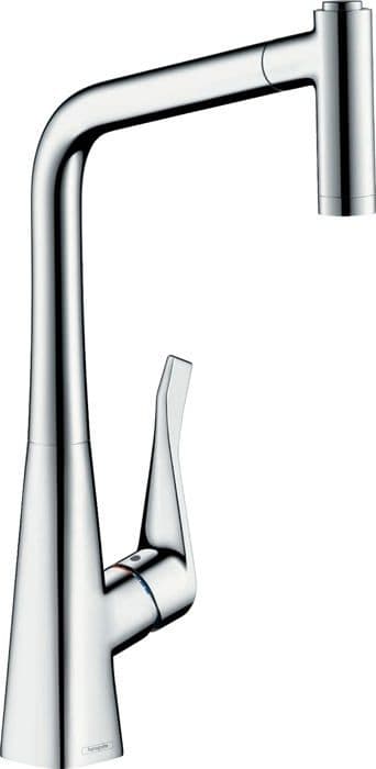 Metris Hansgrohe engreppsblandare för diskbänk med utdragbar spray. Utrusta dig själv med kranarna som du måste ha.