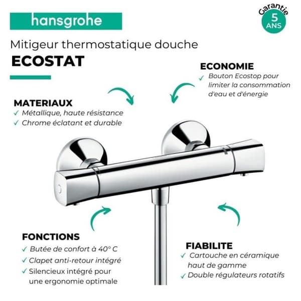 Väggmonterad termostatisk duschblandare ECOSTAT UNIVERSAL - Krom