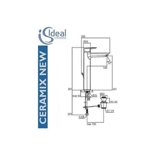 Ideal Standard a6551aa Hög tvättställsblandare