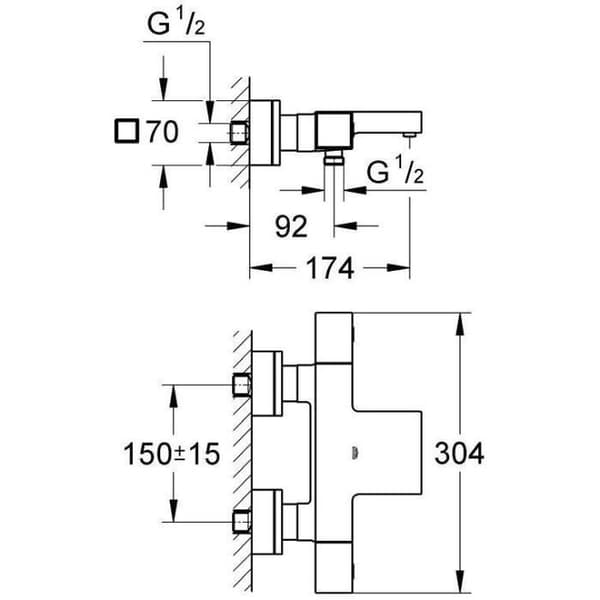 Grotherm Cube väggmonterad termostatisk bad-/duschblandare - GROHE - 34508000 - Krom - Vattensparande - 2 hål