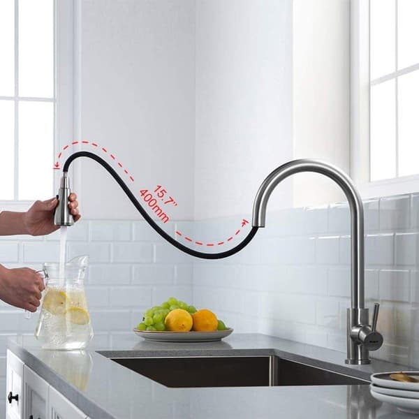 Ibergrif - M22137 - Köksblandare med utdragbar spray, diskbänksblandare, spara vatten, stål