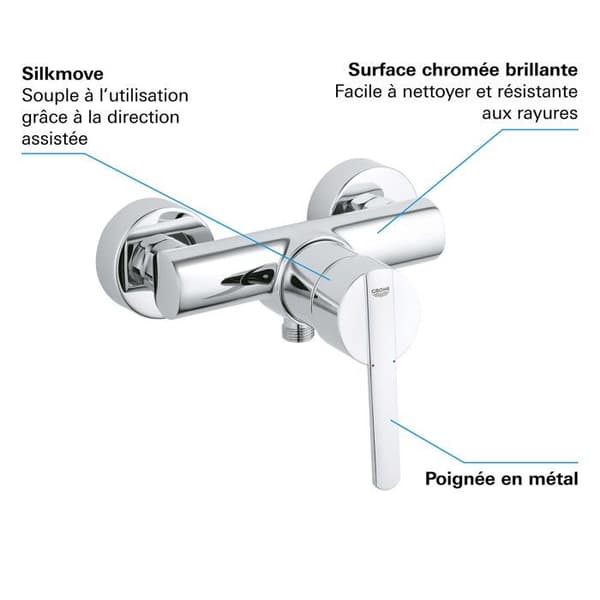 Engrepps duschblandare - GROHE - Feel - Väggmontering - S-formade anslutningar - 5 års garanti