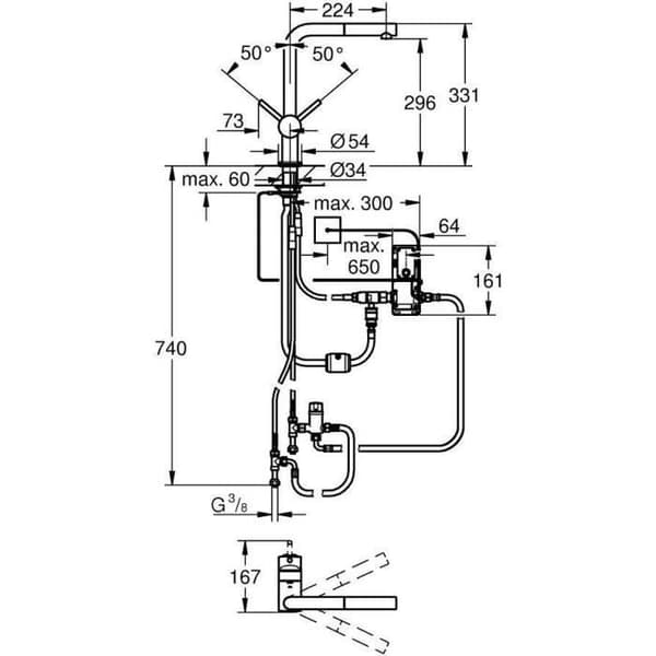 GROHE Minta Touch diskbänksblandare 31360001 - Utdragbar spray - L-pip - 360° vridbar rörpip - Batteridriven elektronik - Krom