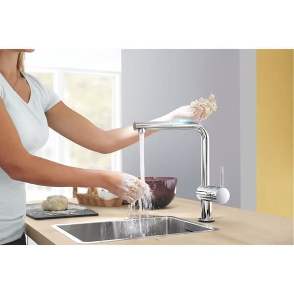 GROHE Minta Touch diskbänksblandare 31360001 - Utdragbar spray - L-pip - 360° vridbar rörpip - Batteridriven elektronik - Krom