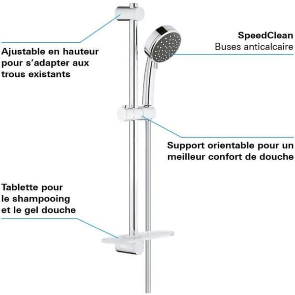 GROHE Vitalio Comfort 100 Krom duschset - 2 strålar - Duschstång 600 mm - Flexibel 1750 mm