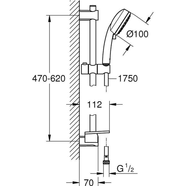 GROHE Vitalio Comfort 100 Krom duschset - 2 strålar - Duschstång 600 mm - Flexibel 1750 mm