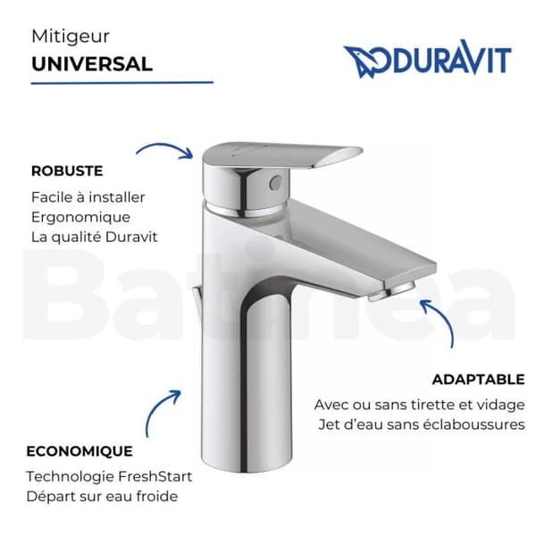 Duravit FreshStart Engrepps tvättställsblandare M - Högblank krom - utan spill - N11021002010