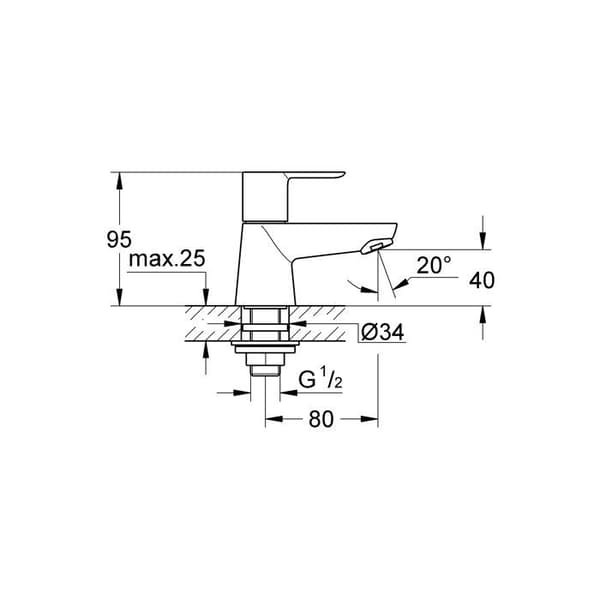 GROHE BauLoop tvättställsblandare - Enkelhål - Kromad mässing - Höjd 185mm
