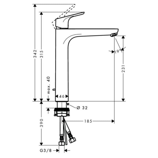 HANSGROHE Focus 230 tvättställsblandare - Fast pip - Krom - Vattensparande - Längd 185 mm