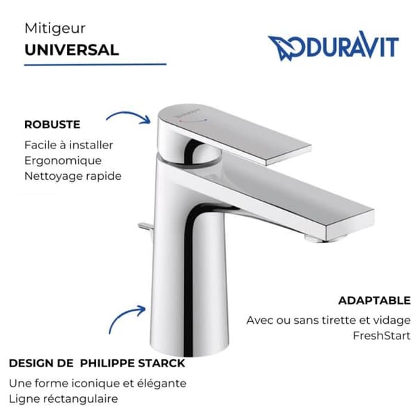 S storlek tvättställsblandare DURAVIT Tulum Freshstart krom utan utdrag eller spill